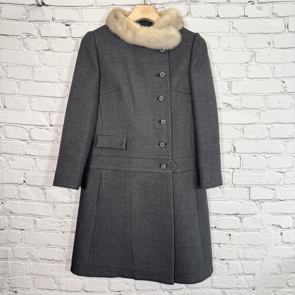 Vintage 1950s Townley Wool Coat‎ Mink Fur Collar Union Made Stevens Hockanum S/M